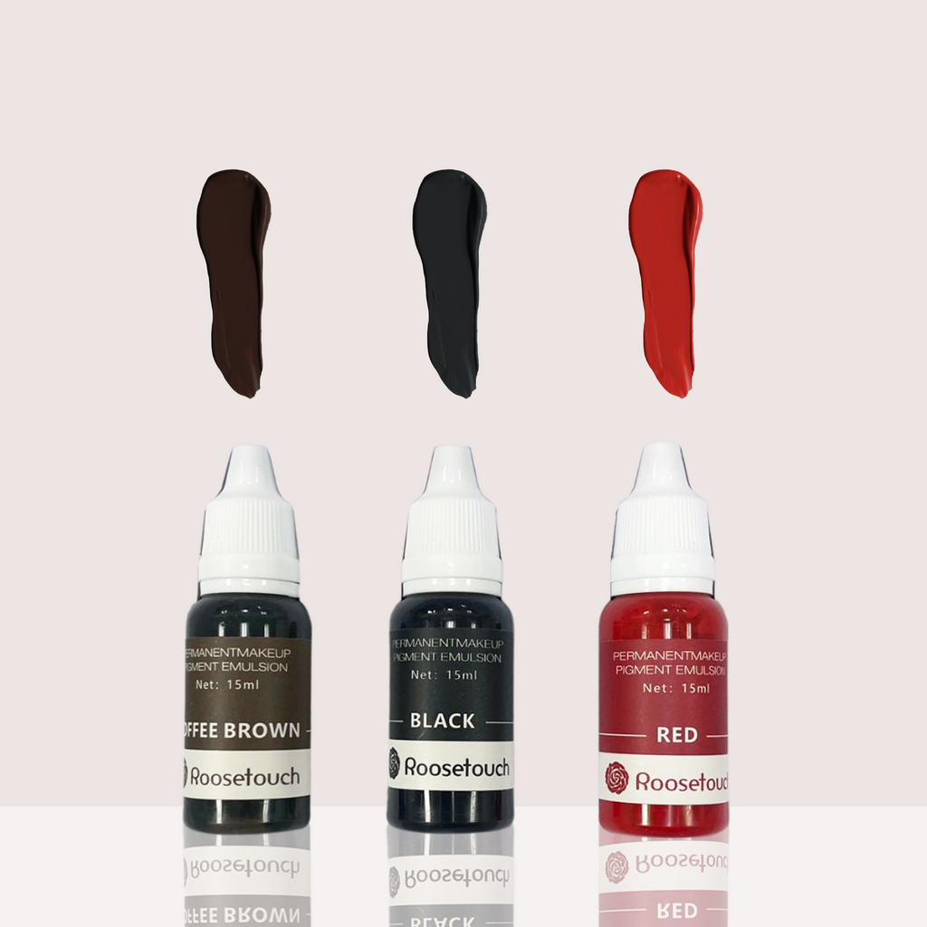 Rosetouch Microblading & Permanent Makeup Pigments – Professional Tattoo Ink Set (Red, Coffee Brown, Black) (0.5 oz, 3 Colors)